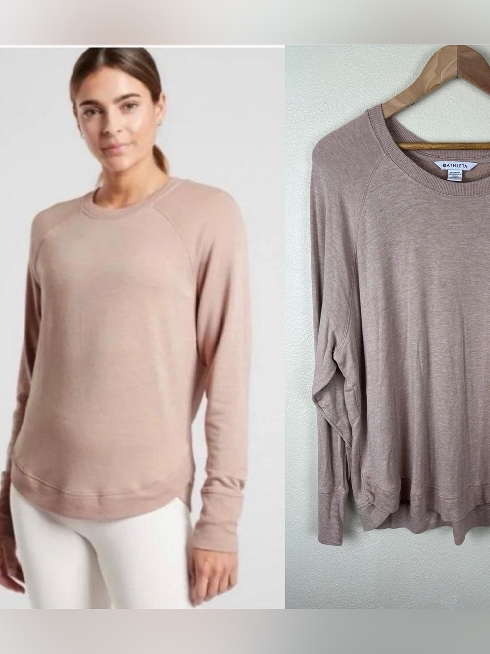 Athleta Mindset Sweatshirt 1X Beige Cozy Lounge Athleisure Pullover Minimalist